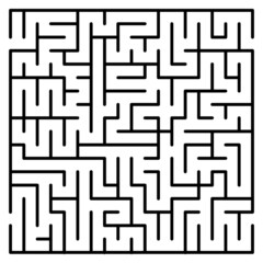 Abstract maze. Find right way. Isolated simple square maze black line on white background. Vector illustration.