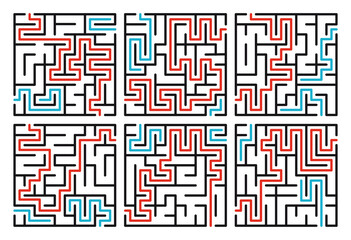 Abstract maze. Find right way. Isolated simple square maze black line on white background. Vector illustration.