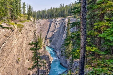 Landscapes along the shores of Abraham Lake and the South Saskatchewan River in the Canadian Rocky...