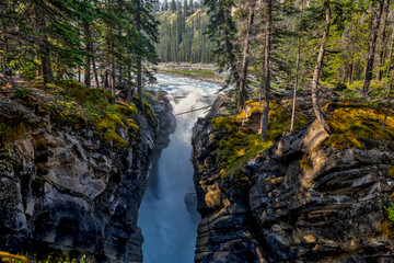 Landscapes along the shores of Abraham Lake and the South Saskatchewan River in the Canadian Rocky Mountains