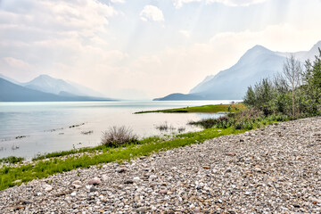 Landscapes along the shores of Abraham Lake and the South Saskatchewan River in the Canadian Rocky...