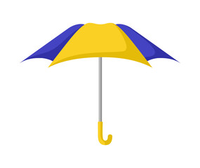 Obraz premium isolated open blue and yellow rain umbrella in cartoon style