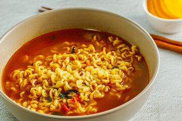 Korean instant noodles in bowl