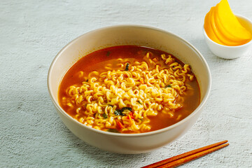 Korean instant noodles in bowl