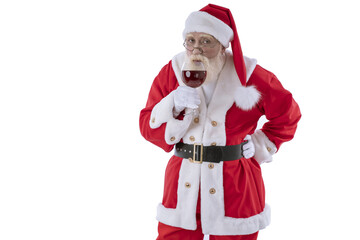 Santa Claus with wine in a glass on white background isolated