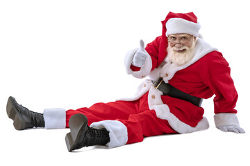 Santa Claus sitting on the floor on white background isolated