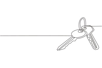 Continuous one line drawing house key with blank isolated on white background. Concept of privacy, security and protection. Vector illustration in flat trendy style. Single line draw design graphic