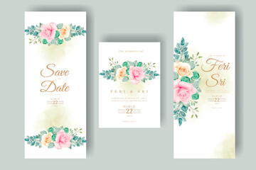 Fototapeta na wymiar wedding invitation card with floral leaves watercolor