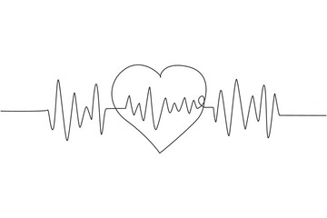 Continuous one line drawing heart pulse logo icon. Red and white colors. Heartbeat lone, cardiogram. Beautiful healthcare, medical background. Single line draw design vector graphic illustration