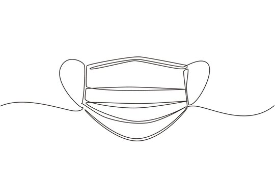 Single continuous line drawing surgical face mask. Medical protective masks. Corona virus protection mask with ear loop, in a front, three ply. Dynamic one line draw graphic design vector illustration