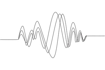 Continuous one line drawing sound waves. Audio Player. Audio equalizer technology, pulse musical. Music audio frequency, voice line waveform. radio signal. Single line draw design vector graphic