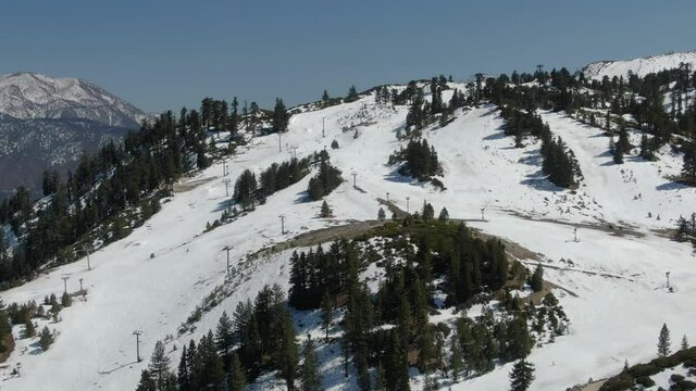Big Bear Snow Valley Ski Telephoto Aerial Shot Rotate L San Bernardino Mountains California USA
