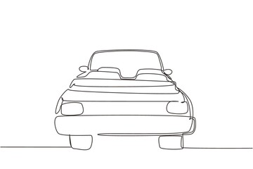 Single one line drawing vintage convertible sports car logo icon. Outline symbol of collectors car and automotive design. Classic motor vehicle. Continuous line draw design graphic vector illustration