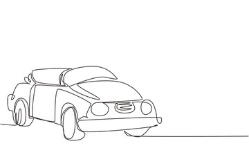 Continuous one line drawing classic retro convertible sports car. Collectors business comfortable cabrio automobile supercar. Vintage motor vehicle. Single line draw design vector graphic illustration