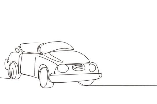 Continuous one line drawing classic retro convertible sports car. Collectors business comfortable cabrio automobile supercar. Vintage motor vehicle. Single line draw design vector graphic illustration