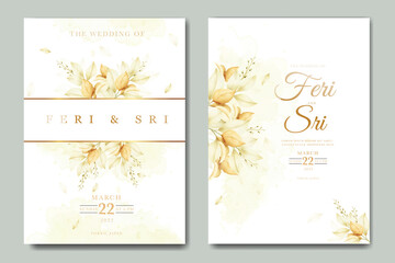 Fototapeta na wymiar elegant floral leaves wedding invitation card watercolor