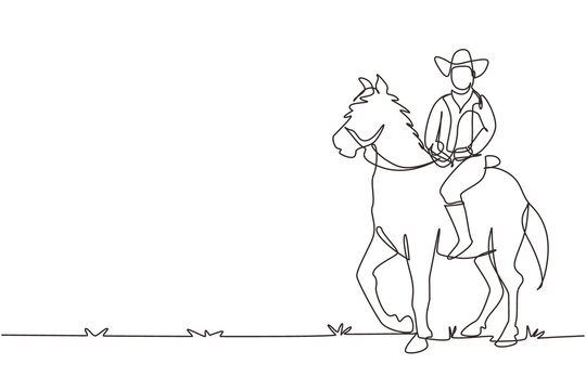 Drawing sketch style illustration of a cowboy holding lasso riding
