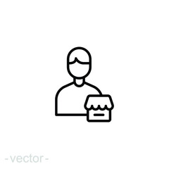 Seller vendor line icon. Simple outline style. Shop, market, business concept. Black and white symbol. Vector illustration isolated on white background. Editable stroke EPS 10