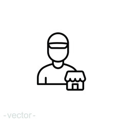 Seller vendor line icon. Simple outline style. Shop, market, business concept. Black and white symbol. Vector illustration isolated on white background. Editable stroke EPS 10