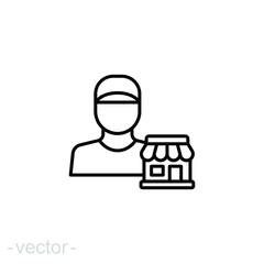 Seller vendor line icon. Simple outline style. Shop, market, business concept. Black and white symbol. Vector illustration isolated on white background. Editable stroke EPS 10