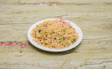Popular classic Chinese dish-fried rice made with eggs and dried rice