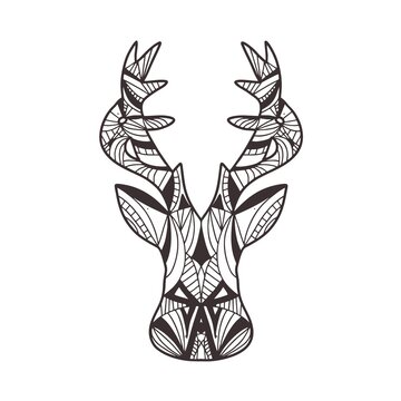 beautiful deer illustration with line and doodle style for tattoo design