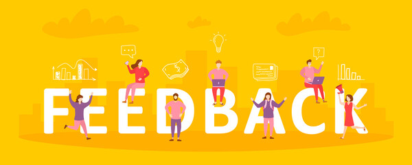 Characters of people give feedback ratings and reviews.