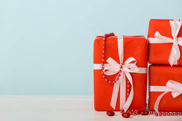 Gifts for Valentine's Day and decor on table