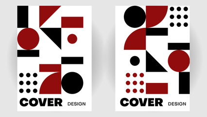 cover design set template with red and black geometric pattern shape