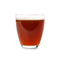 Glass of fresh kvass on white background