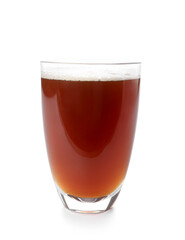 Glass of fresh kvass on white background