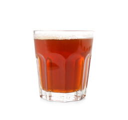 Glass of fresh kvass on white background