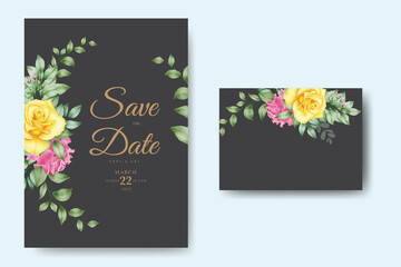 Fototapeta na wymiar wedding invitation card with floral leaves watercolor