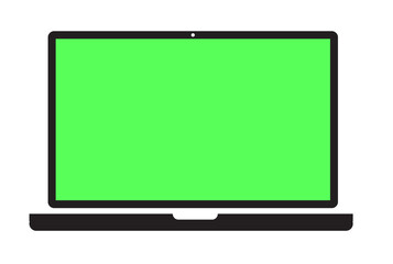 laptop computer with green screen on white background. Open Laptop with green blank screen. flat style.