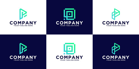 a collection of modern, abstract letter P initials design logos suitable for companies, businesses, finance and technology
