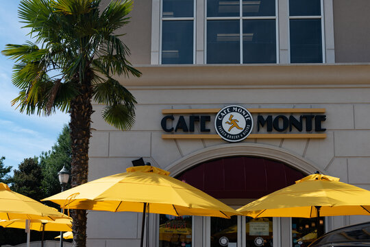 Cafe Monte restaurant exterior and sign in Phillips Place in Charlotte, NC