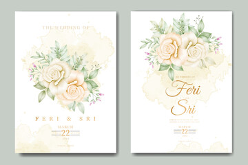 elegant wedding invitation card with floral leaves watercolor