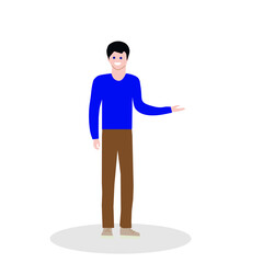 Flat design in the style of illustration. A young man is standing smiling.