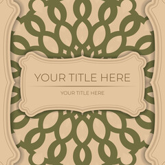 Stylish postcard design in beige color with luxurious Greek patterns. Stylish invitation with vintage ornament.