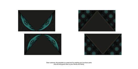 Business card design in black with blue patterns. Stylish business cards with place for your text and abstract ornament.