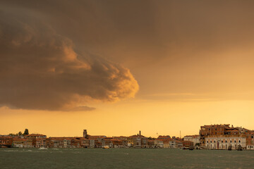 Naklejka premium dramatic sunset over the old town of Venice, Italy