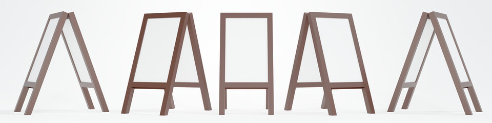 3D Rendering of blank standing board rotate in many angles isolated on white background template for commercial design. 3D Render. 3D illustration. 