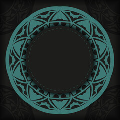 Luxurious vector template for print design postcards in black color with blue patterns. Preparing an invitation with a place for your text and abstract ornament.