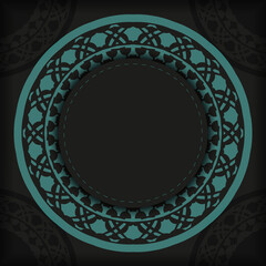 Luxurious vector postcard design in black color with blue greek patterns. Invitation card design with space for your text and abstract ornament.