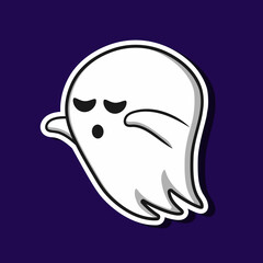 Illustration vectorized of a cute ghost with purple Background. Halloween character cartoon.