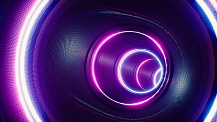 Purple Light Metallic Disco VJ Tunnel 3D Rendering