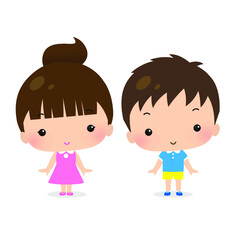 Cute illustration of two girls and boys side by side