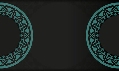 Black background with greek blue vintage ornaments and place for your logo. Template for postcard print design with abstract ornament.