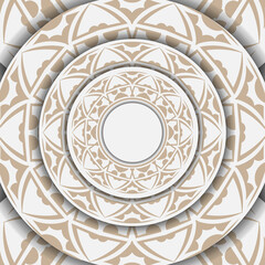Preparing an invitation with a place for your text and abstract ornament. Luxurious vector Template for print design postcard white with beige ornaments.