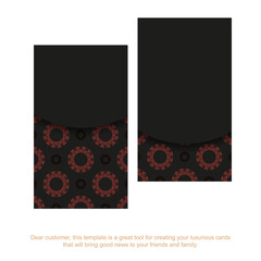 Black business card with red Greek ornament. Print-ready business card design with space for your text and abstract patterns.